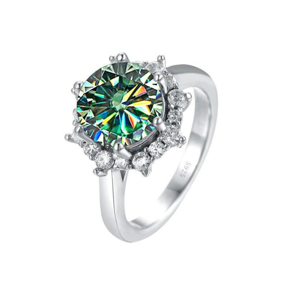 (blue,green, 8) Bagueringen Luxury 3 Carat Moissanite Diamond Jewelry S925 Sterling Silver Wedding Ring For Women Flower Shaped Design Size5-9