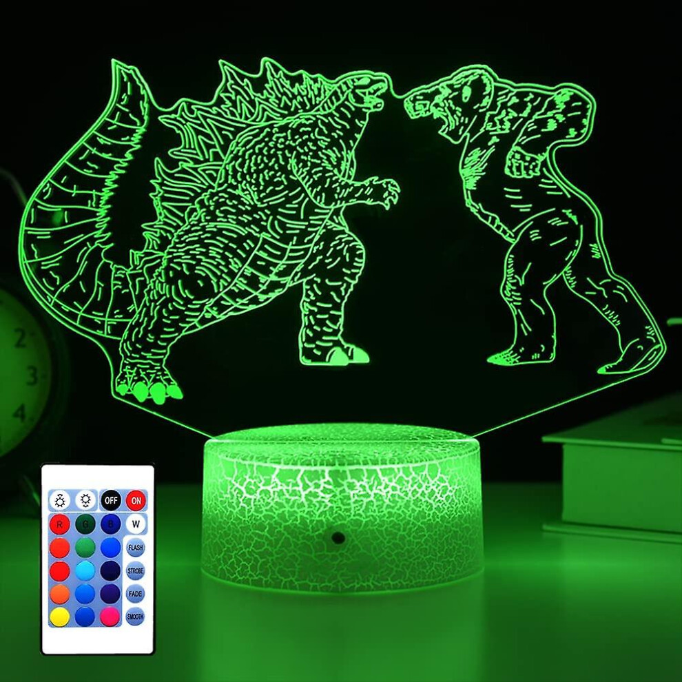 Shxx Godzilla Vs King Kong Night Light Kids Room Led Dcor Lamp With Remote Control/16 Colors As Birthday Gifts Or Present For Boys/girls/baby Xq-3d6-3