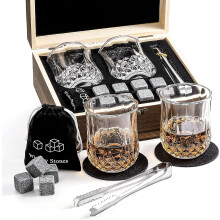 Whiskey Stones Glass Gift Set 2 Bourbon Glasses And 8 Granite Ice Cubes Valentines Fathers Day Birthday Santa Christmas Present For Men Dad Him Gran