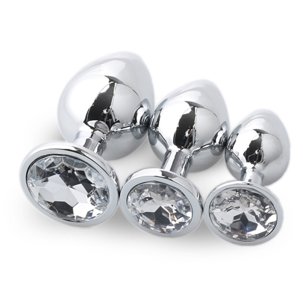 ( white) 3 Jewelled Butt Plugs - Blue Sapphire