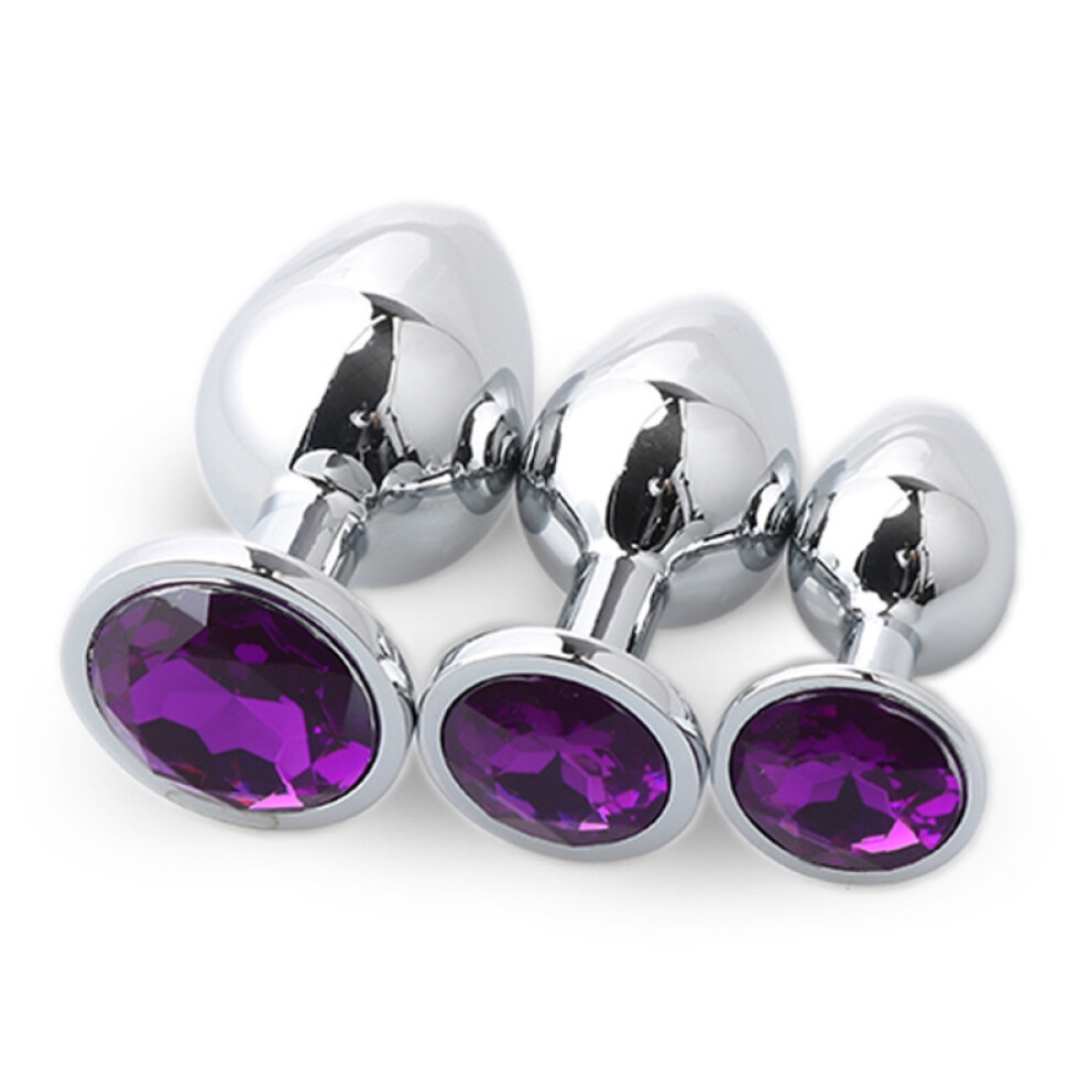( purple) 3 Jewelled Butt Plugs - Blue Sapphire