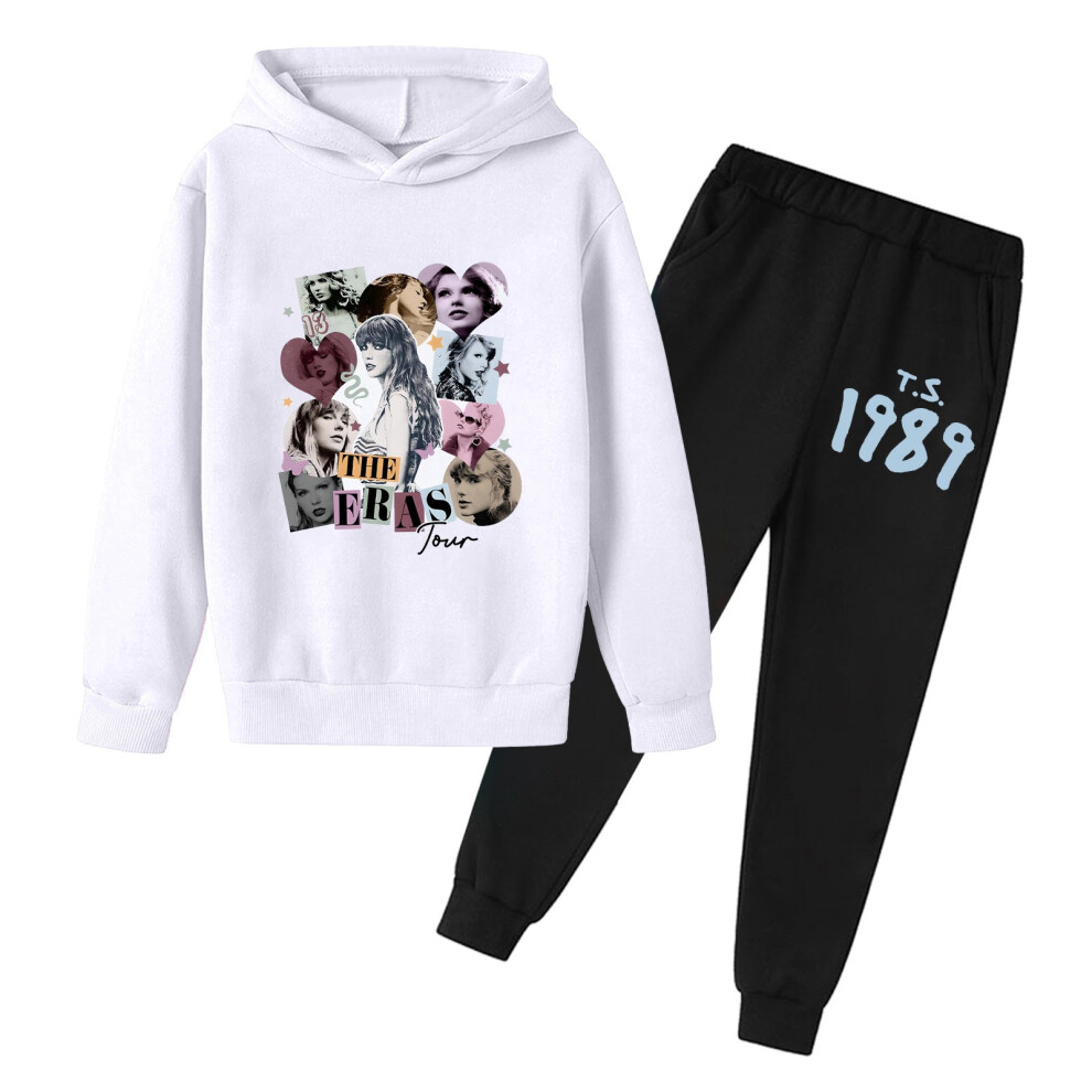 (White, 130cm) Taylor Swift-fans Kids Hoodie Set Pullover Sweatshirt Pant Outfit Sets