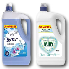 Lenor Spring Awakening Fabric Conditioner 5L & Fairy Super Concentrate Softener 4.8L