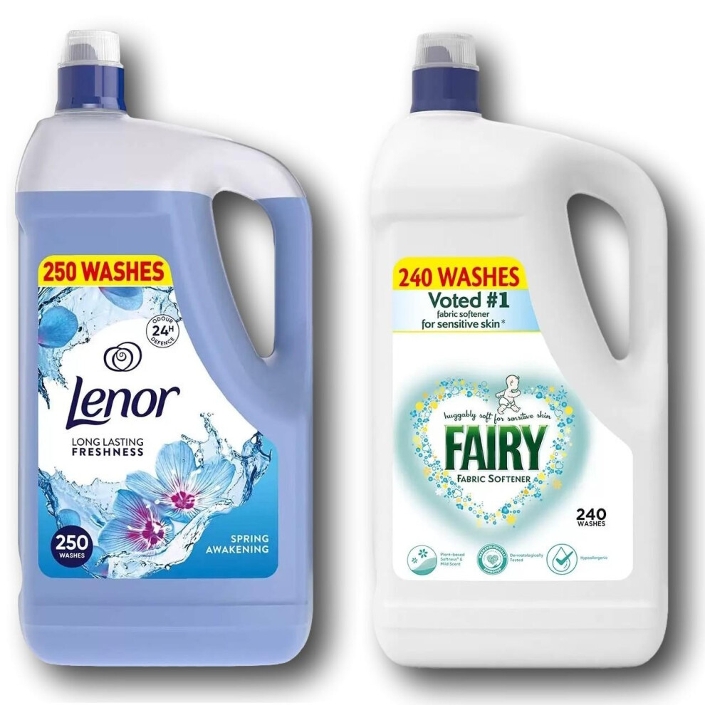 Lenor Spring Awakening Fabric Conditioner 5L & Fairy Super Concentrate Softener 4.8L