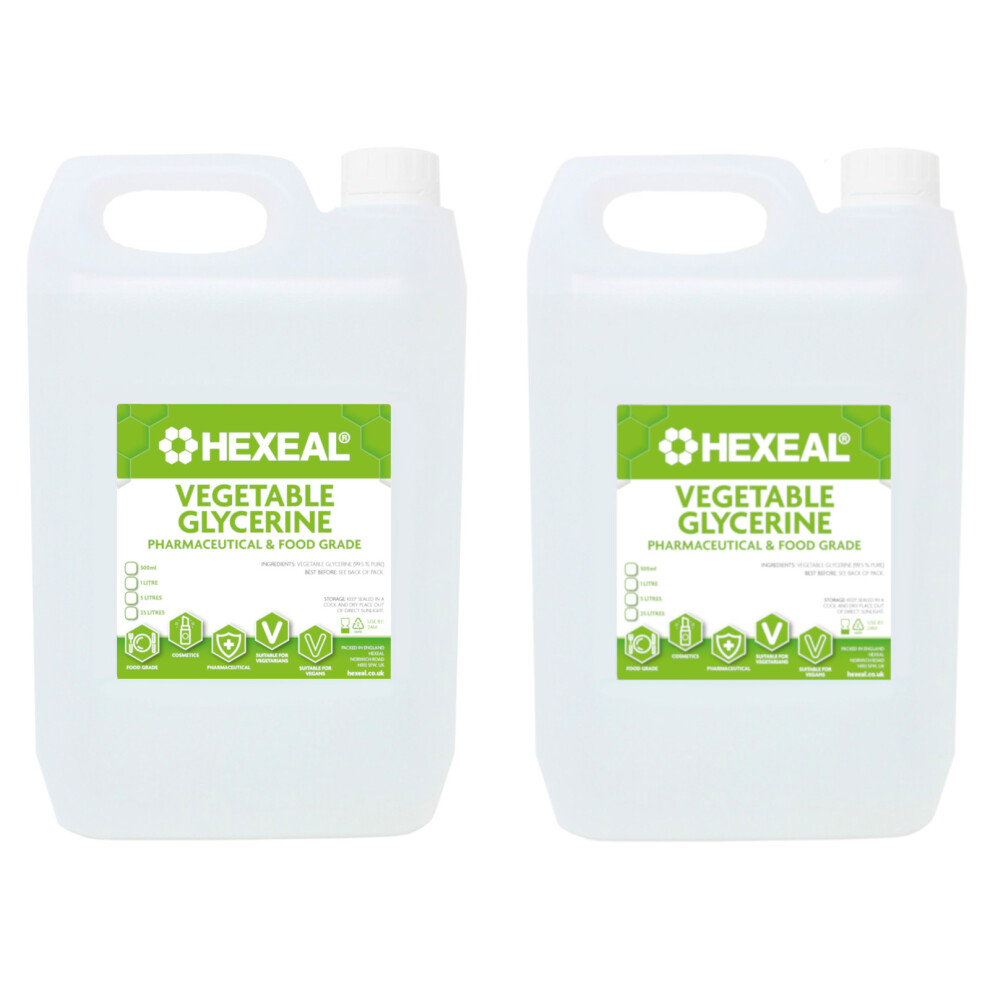 Hexeal Clear Vegetable Glycerine | 10L | 100% Vegan & Natural | Pharmaceutical & Fcc Food Grade