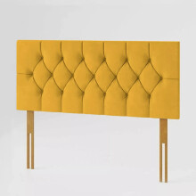 (Single Mustard) 3ft Plush Velvet Padded Chesterfield Headboard Bed