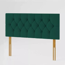 (Single Green) 3ft Plush Velvet Padded Chesterfield Headboard Bed