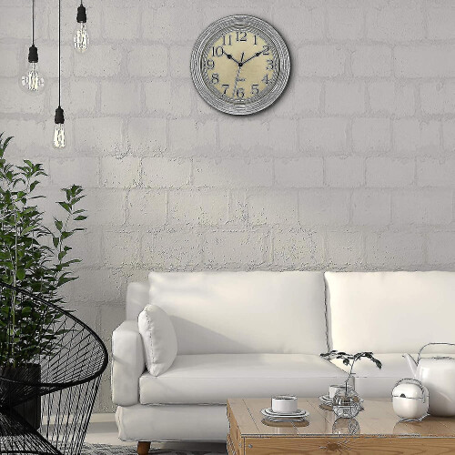 (silver) Silent No Tick Round Retro Quartz Clock Wall Clock (12 Inches) 1