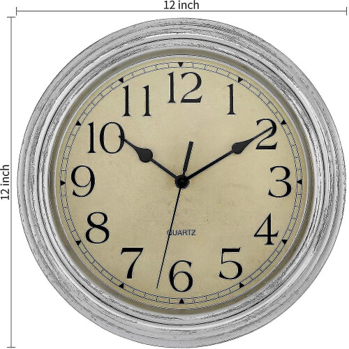 (silver) Silent No Tick Round Retro Quartz Clock Wall Clock (12 Inches) 2