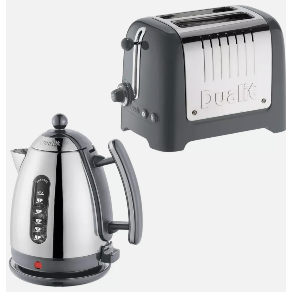 Dualit Lite Kettle & 2 Slice Toaster Kitchen Set (Grey Trim)