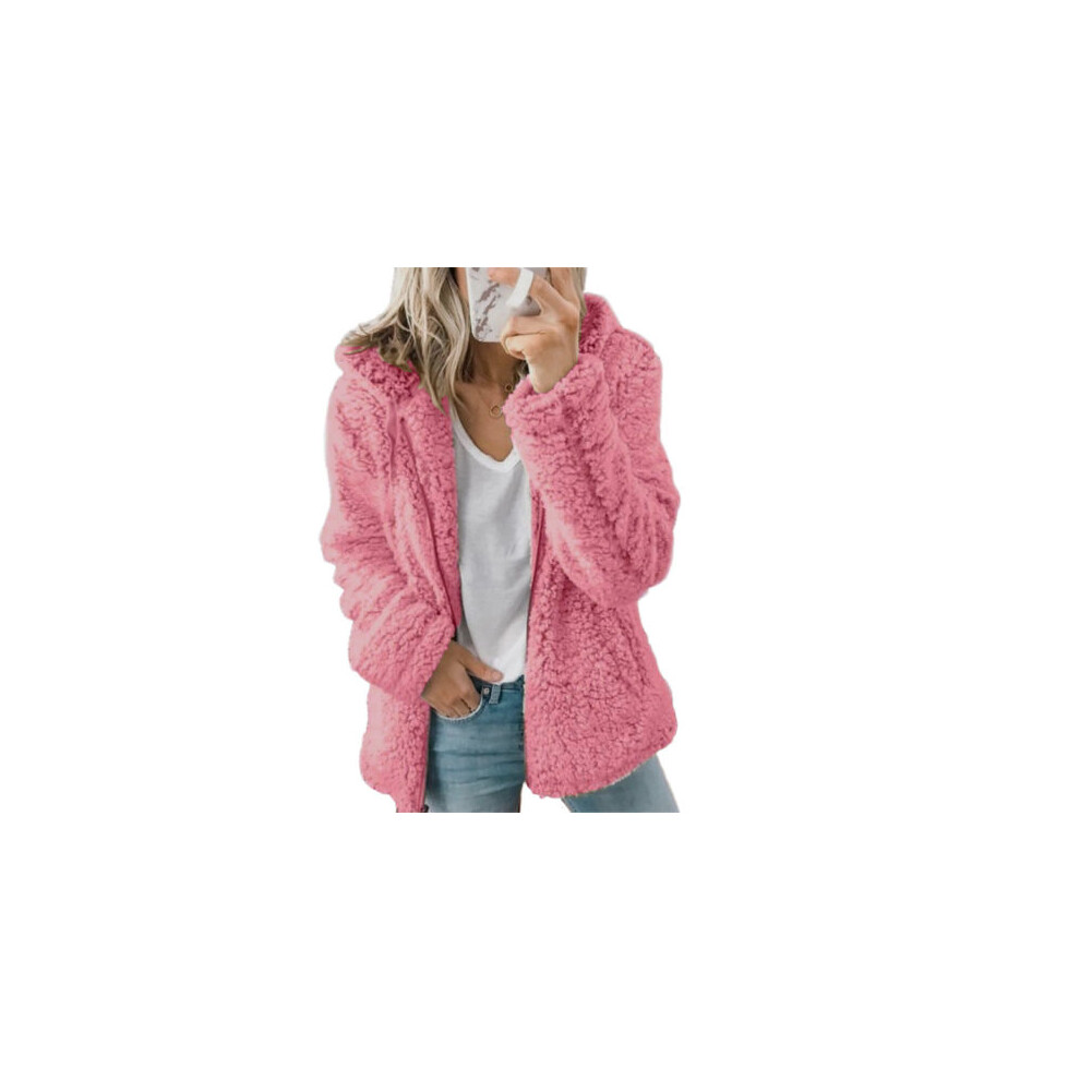 (Pink, 4XL) Womens Teddy Bear Fleece Fluffy Hooded Coat Ladies Hoodies Jacket Zip Up Outwear