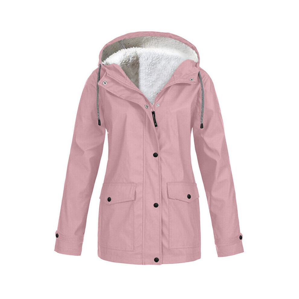 Playmc (Pink, Uk Size 22=Tag Size 4XL) Women's Fleece Parka Hooded Jackets Ladies Winter Warm Coats Outwear Waterproof