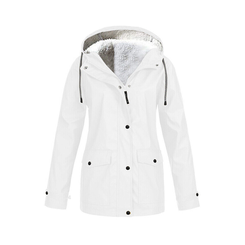 (White, UK Size 22=Tag Size 4XL) Women's Fleece Parka Hooded Jackets Ladies Winter Warm Coats Outwear Waterproof