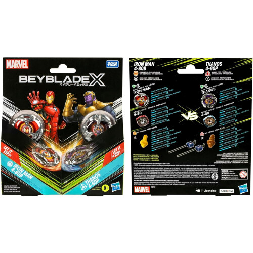 Beyblade X - Iron Man 4-80B (Stamina) & Thanos 4-60P (Balance) Kids Toy - Board Game