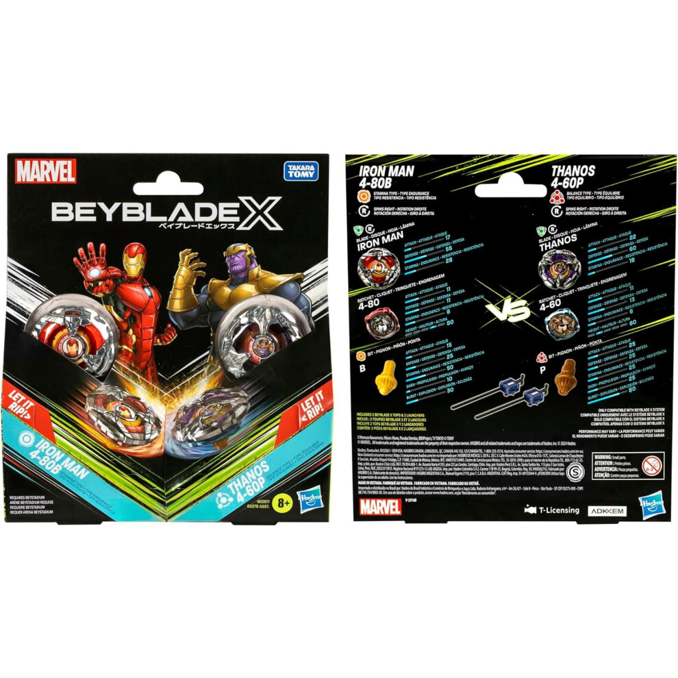 Hasbro Beyblade X - Iron Man 4-80B (Stamina) & Thanos 4-60P (Balance) Kids Toy