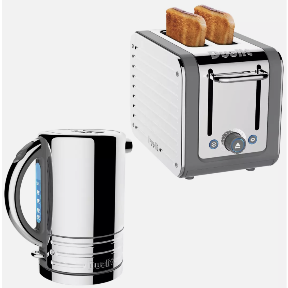 Dualit Architect Kettle & 2 Slice Toaster Kitchen Set (Grey Trim)