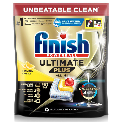 Finish Finish Ultimate Plus All in One Lemon Sparkle, 90 Pack