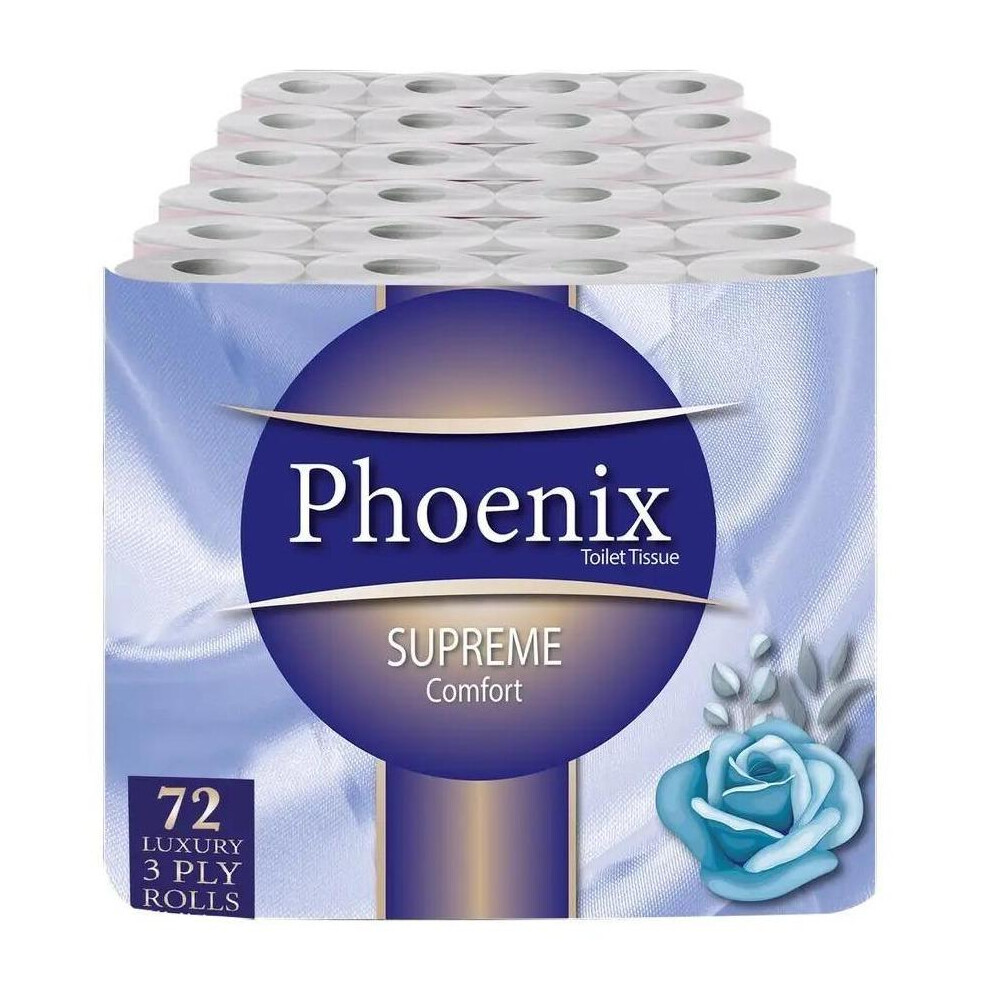 Phoenix 72 Toilet Rolls Non-Fragranced 3 Ply Supreme Luxury Quilted
