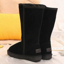 (39, Black) Winter Classic Ladies Snow Boots Waterproof Warm Genuine Leather Fur Plus Velvet Knee High shoes