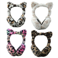 (A) 1pcs Leopard Print Ear Muffs Earmuffs Soft Warm Women Winter European And American Style Plush Earmuffs Cute Folding Earmuffs