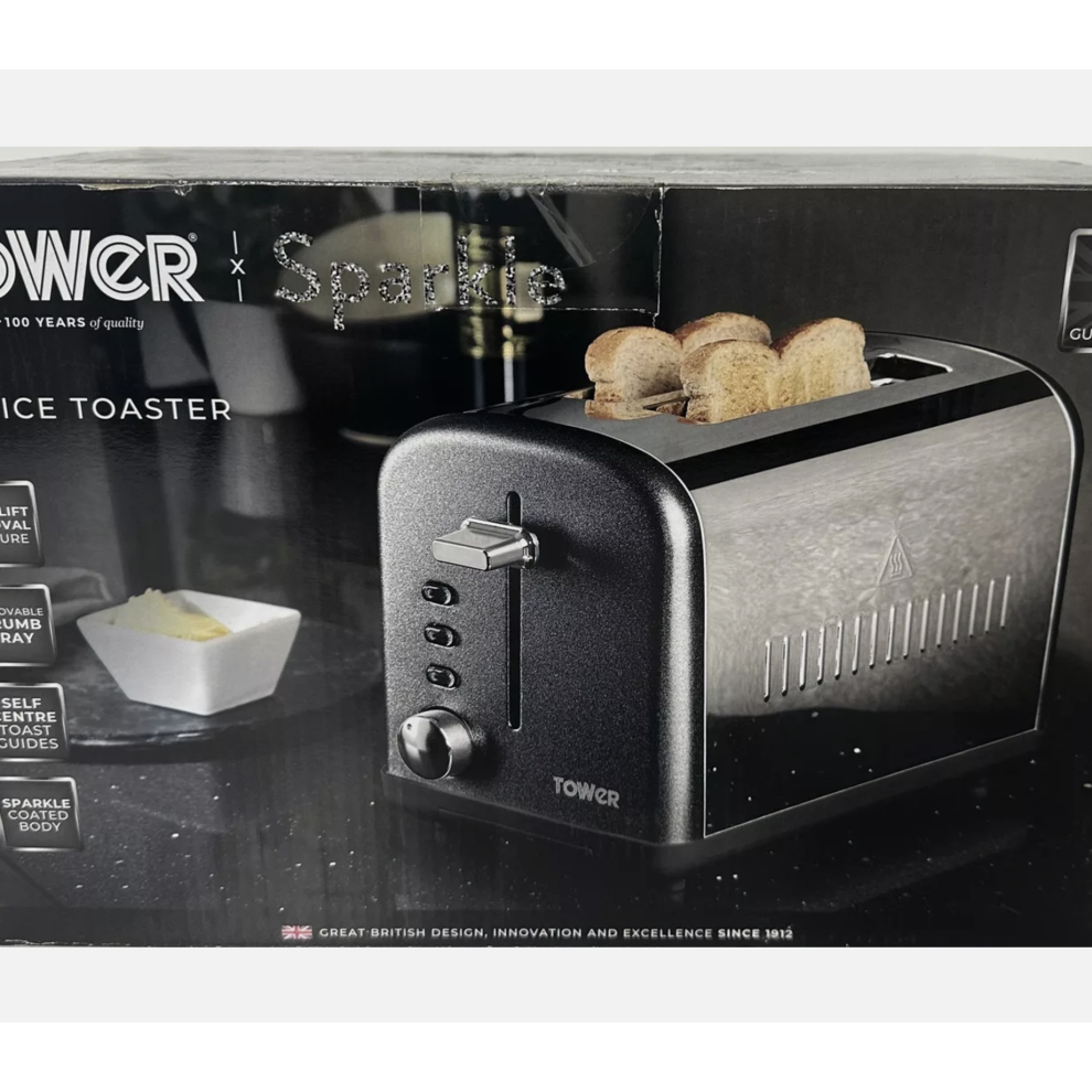 Tower Glitz 2 Slice Toaster with Wide Slots (Black Sparkle)