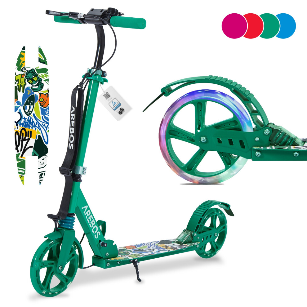 AREBOS kick scooter with LED city scooter kids scooter adult scooter green