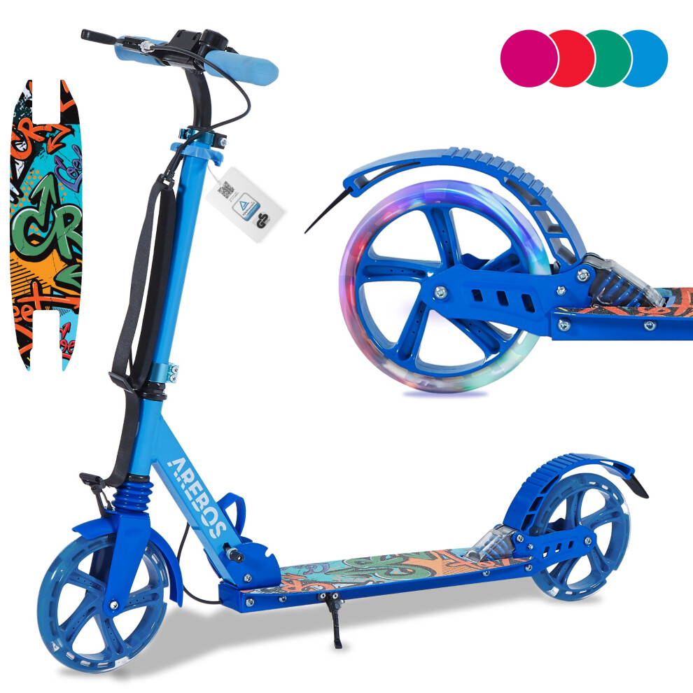 AREBOS kick scooter with LED city scooter kids scooter adult scooter Blue