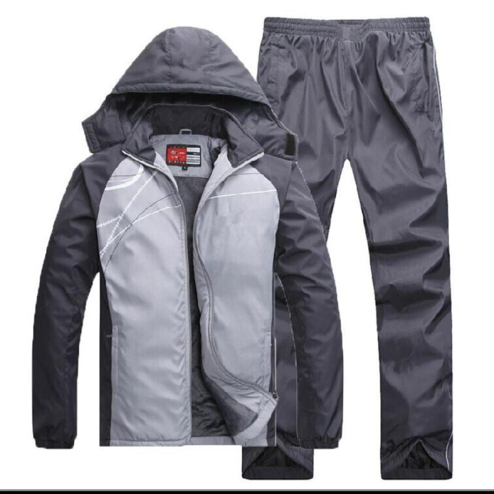 (grey, L) Men's Sports Suit Autumn And Winter Thick Section Jersey Track Suit Plus Velvet Winter Warm Clothing