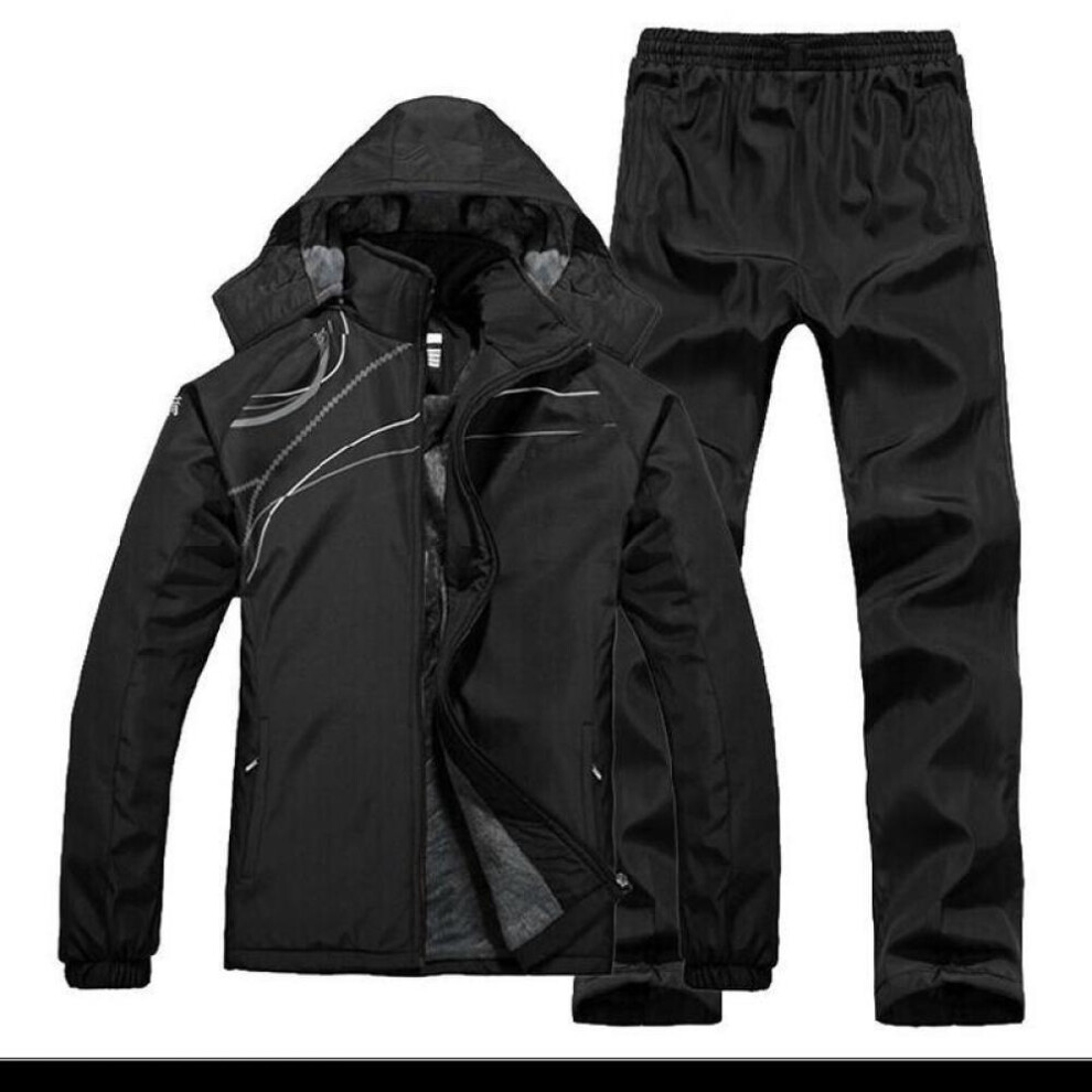 (black, XL) Men's Sports Suit Autumn And Winter Thick Section Jersey Track Suit Plus Velvet Winter Warm Clothing