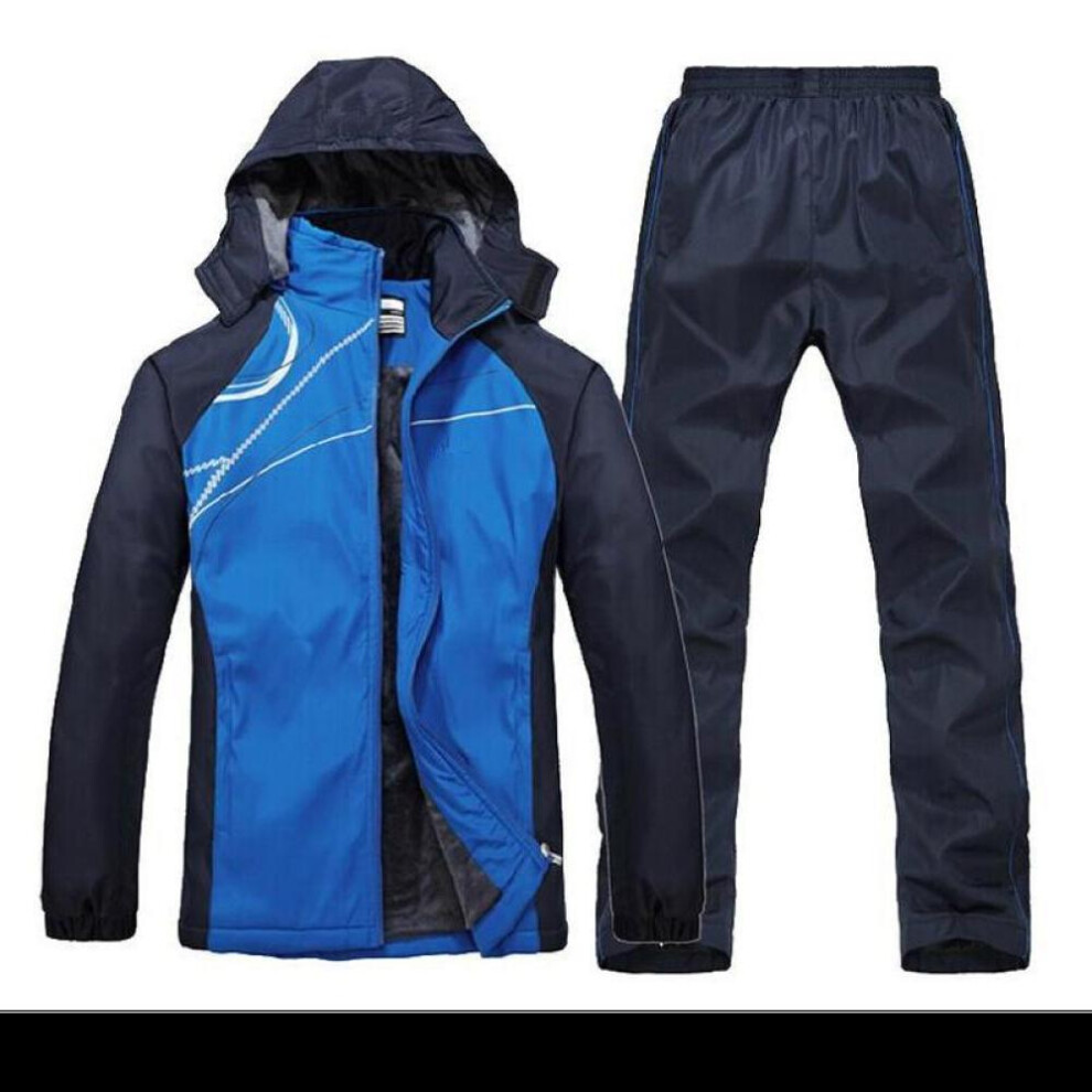 (blue, XL) Men's Sports Suit Autumn And Winter Thick Section Jersey Track Suit Plus Velvet Winter Warm Clothing