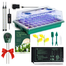 GROWFRIEND Upgraded Seed Starter Tray with Grow Lights and Heat Mat 3in1 Soil Meter Sticky Gnat Traps 40Cell Seed Growin