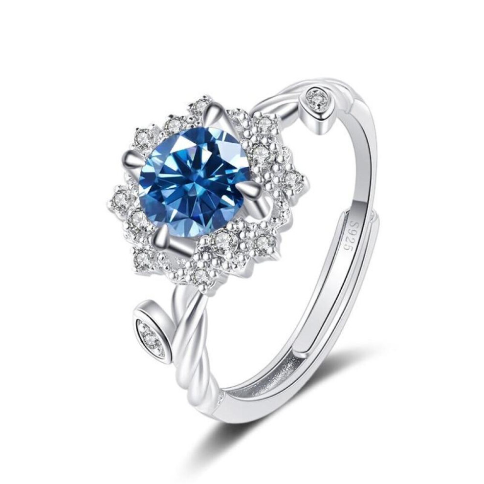(royal blue, 1ct adjustable) Bague Ringen Round 8h8a Vvs D Color 1ct Moissanite Ring S925 Sterling Silver Jewelry Accessories Flower Four Claw Rings For Women