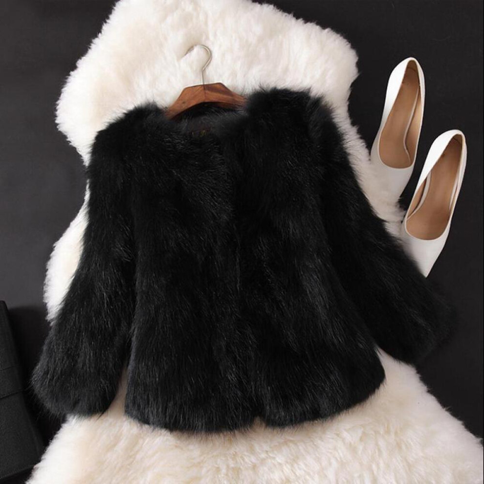 (black, L) Women Faux Fur Soft Fur Coat Jacket Fluffy Winter Waistcoat Outerwear