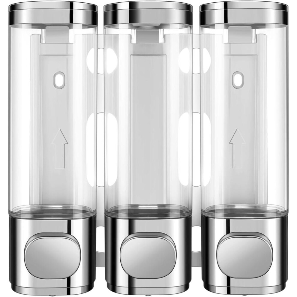 (silver, triple bottles) 3-in-1 Room Wall Mounted Bathroom Shower Pump Dispenser And Organizer - Can Be Used For Shampoo,conditioner, Body Lotion,body Wash,bathroom