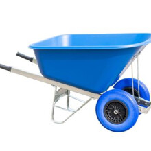 (Blue) Agri Barrow 200 Litre Twin Wheel Wheelbarrow Plastic Tub Puncture Proof Tyres
