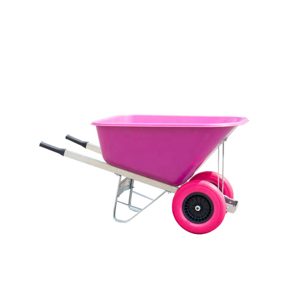 (Pink) Agri Barrow 200 Litre Twin Wheel Wheelbarrow Plastic Tub Puncture Proof Tyres