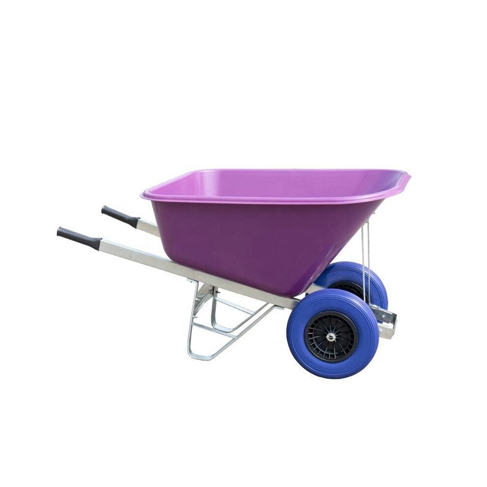 (Purple) Agri Barrow 200 Litre Twin Wheel Wheelbarrow Plastic Tub Puncture Proof Tyres