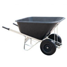 (Black) Agri Barrow 200 Litre Twin Wheel Wheelbarrow Plastic Tub Puncture Proof Tyres
