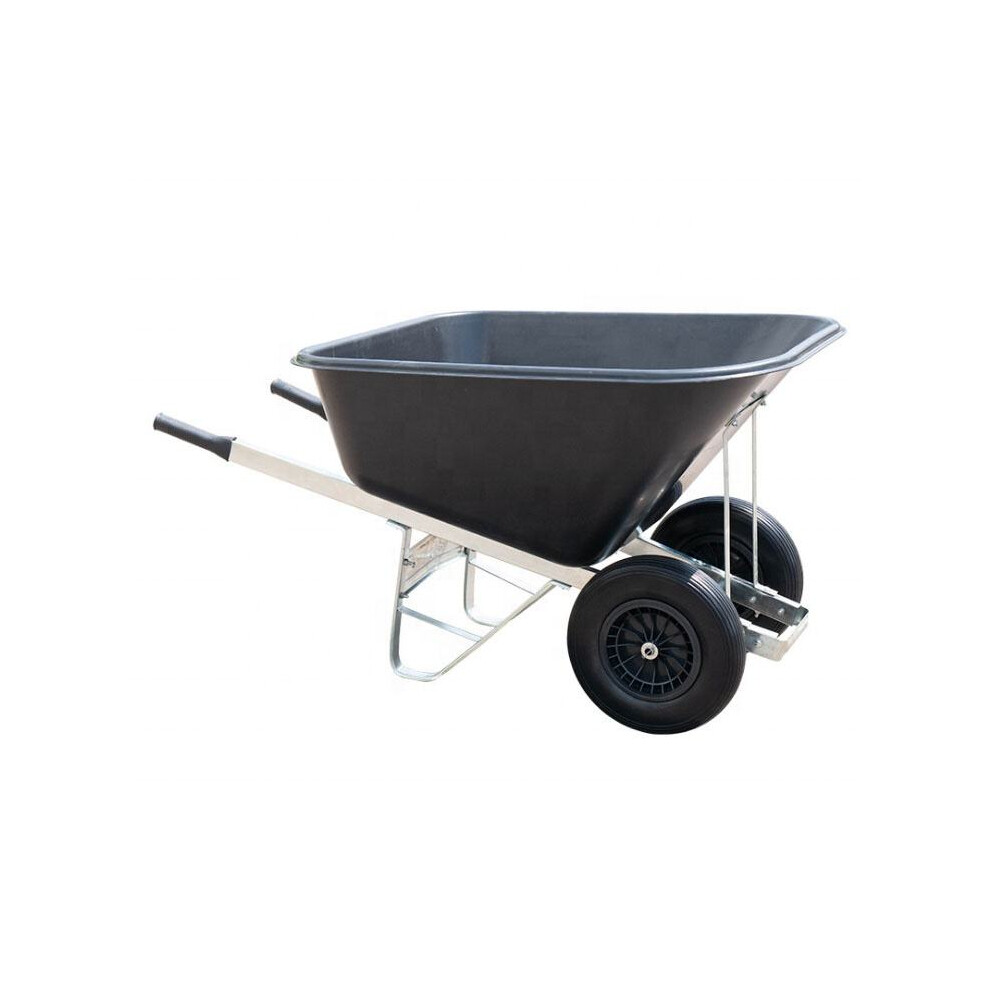 Agri Barrow (Black) 200 Litre Twin Wheel Wheelbarrow Plastic Tub Puncture Proof Tyres Black