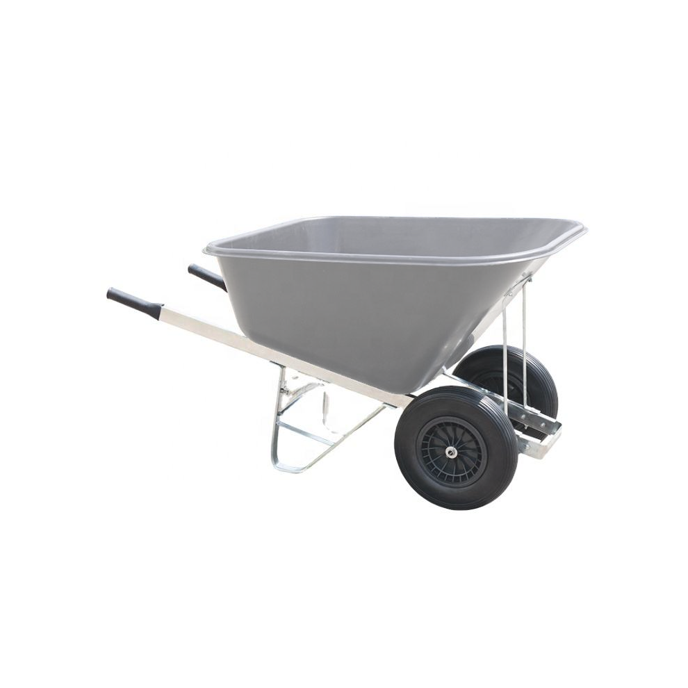 (Grey) Agri Barrow 200 Litre Twin Wheel Wheelbarrow Plastic Tub Puncture Proof Tyres