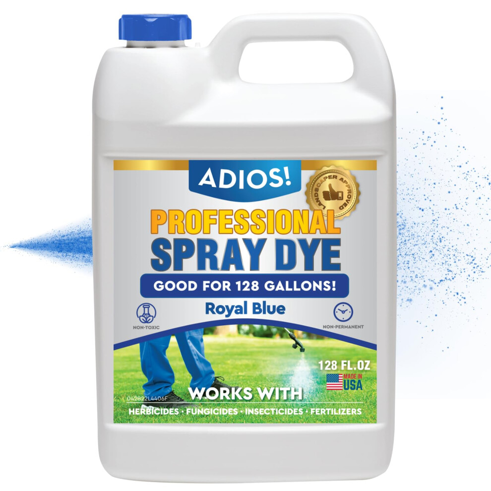 Adios Professional Blue Spray Dye Marker  Makes 250 Gallons Indicator for Grass and Lawn Care  Safe for Mixing 1 Gallon