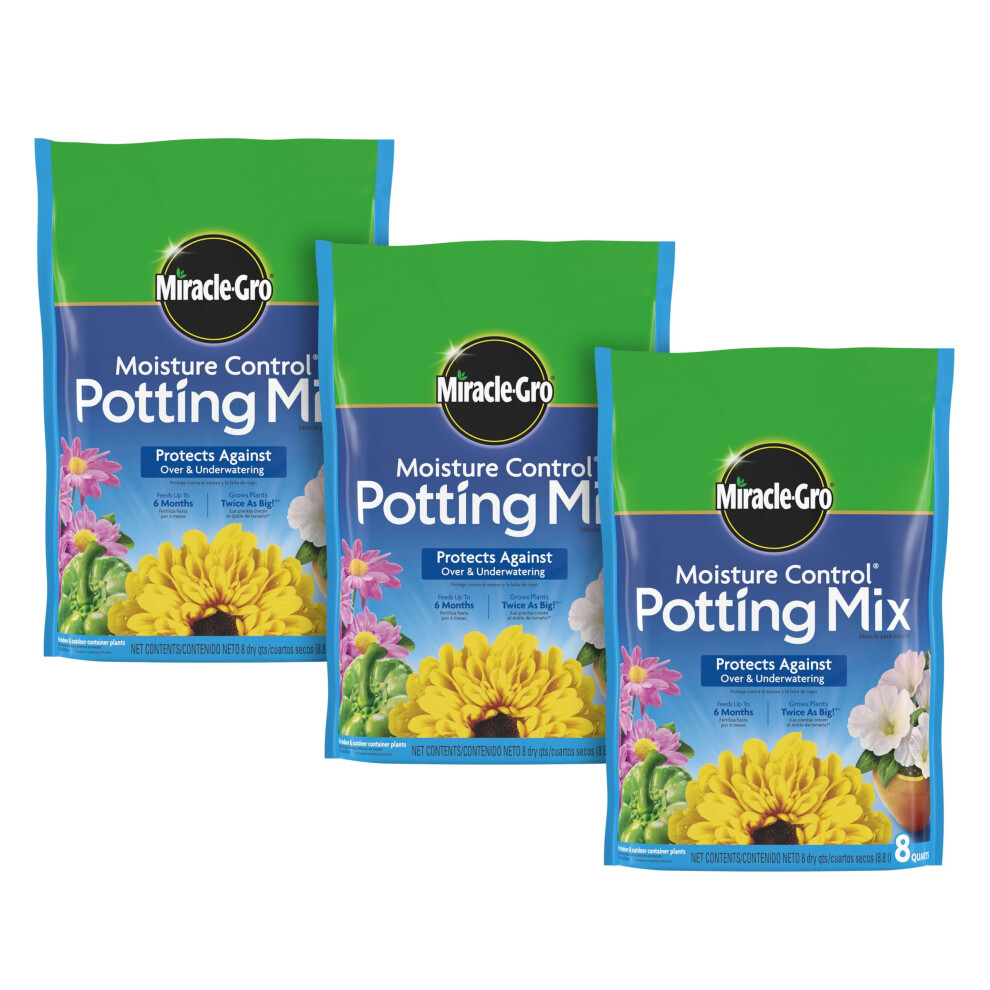 MiracleGro Moisture Control Potting Mix  For Container Plants  Protects against Over and UnderWatering  8 qt  3Pack