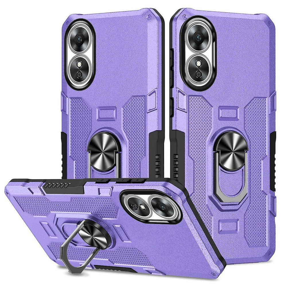 (Purple) For Oppo A17 4G Shockproof Protective Case Rotation Ring Kickstand Phone Cover Purple 7364070644148