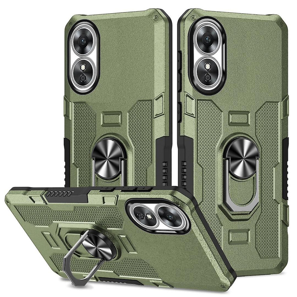 (Green) For Oppo A17 4G Shockproof Protective Case Rotation Ring Kickstand Phone Cover Green 7364070644155