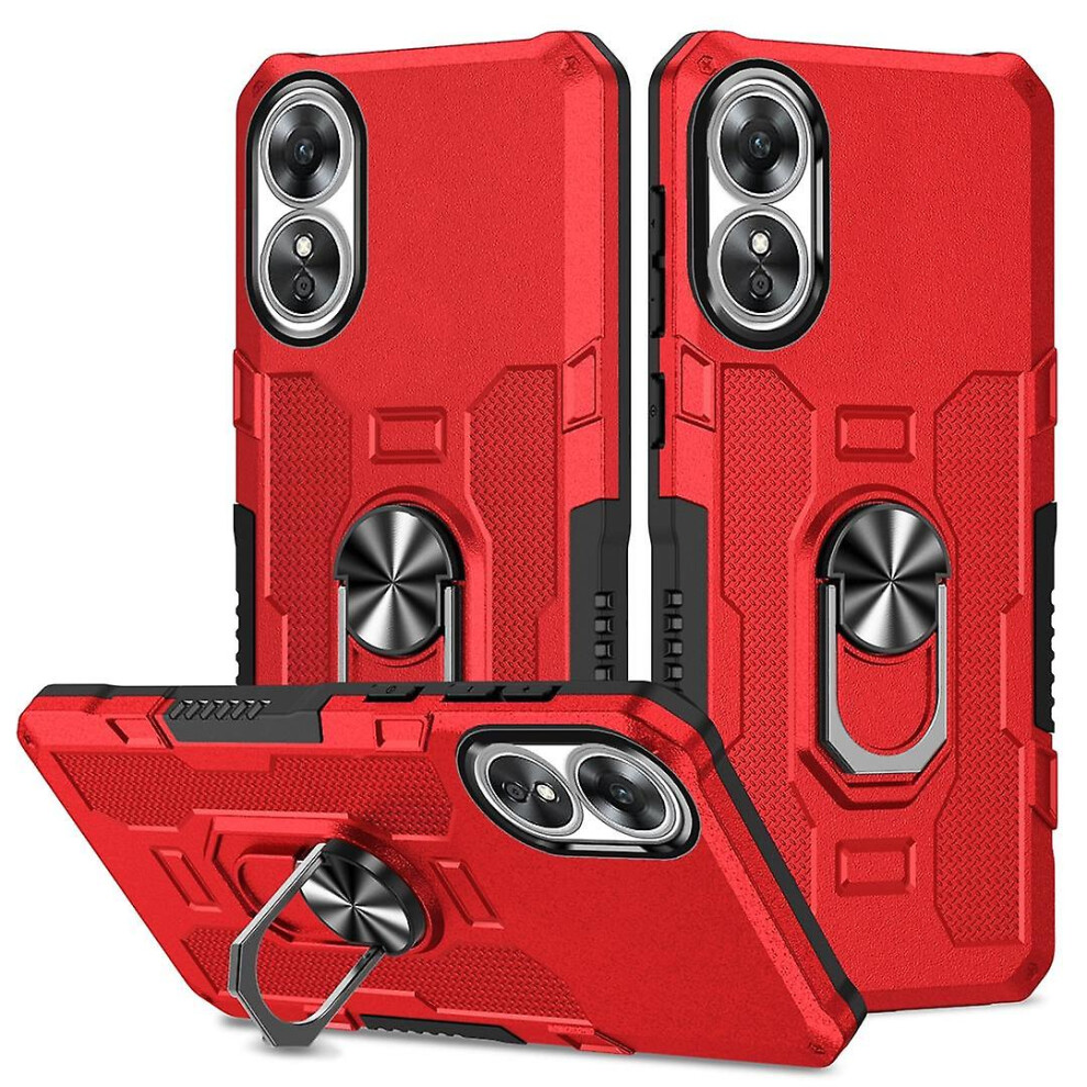 (Red) For Oppo A17 4G Shockproof Protective Case Rotation Ring Kickstand Phone Cover Red 7364070644179