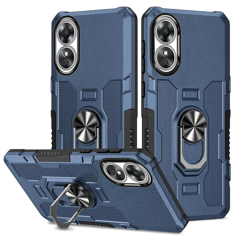 (Blue) For Oppo A17 4G Shockproof Protective Case Rotation Ring Kickstand Phone Cover Blue 7364070644186