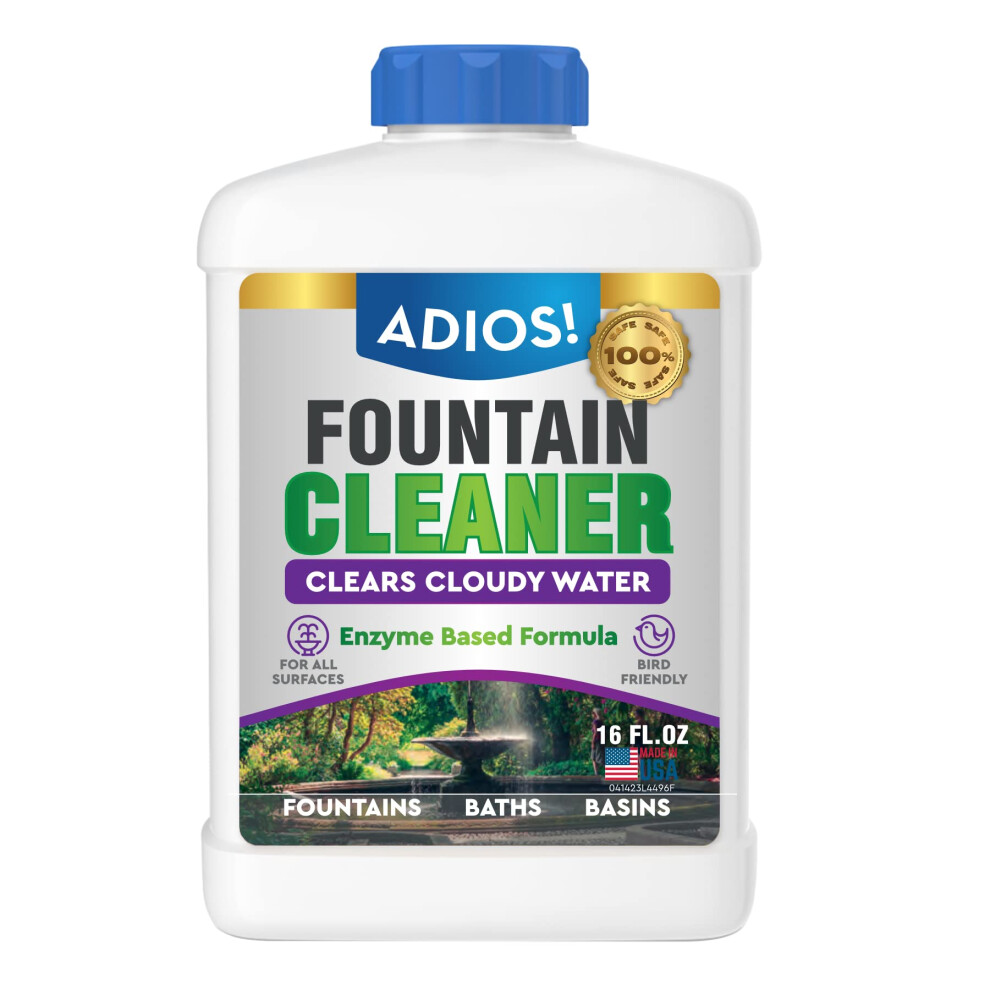 Adios Fountain Cleaner and Clarifier for Outdoor and Indoor Fountains  Safe for Plastic  Metal  Glass and Stone 16oz