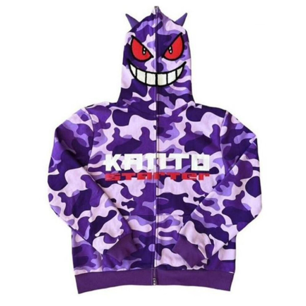 (as the picture, M) Demon And Letter Print Hoodie Vintage High Street Goth Sweatshirt Oversized Zip Jacket Harajuku Tops Hoodies Woman And Men