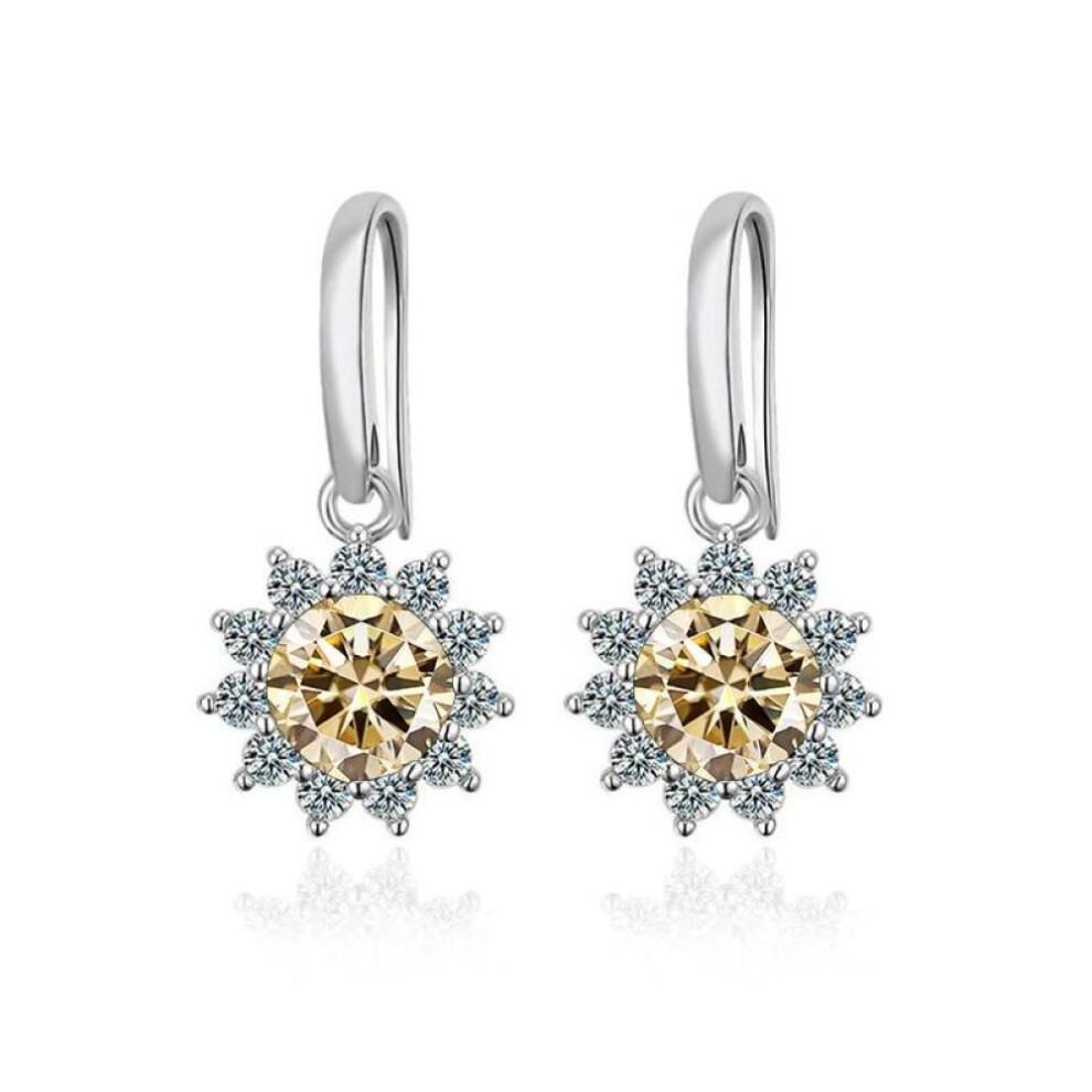 (champagne, 2x1ct) Bagueringen Women&apos;s Sterling Silver 925 Jewelry 1 Carat Moissanite Diamond Drop Earrings Sunflower Shaped Ear-drops Gift