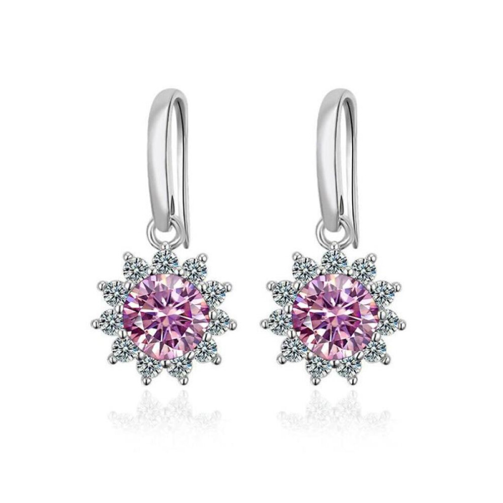(pink, 2x1ct) Bagueringen Women&apos;s Sterling Silver 925 Jewelry 1 Carat Moissanite Diamond Drop Earrings Sunflower Shaped Ear-drops Gift